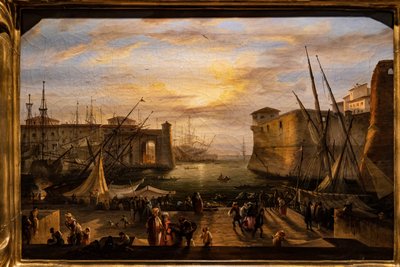 Marina Livorno i Twierdza Medyceuszy w tle autorstwa Giovanni Signorini