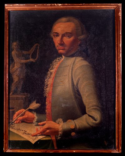 Portret austriackiego kompozytora i harfisty Christiana Josepha Lidartiego (1730-1793) Obraz Giovanniego Stelli. 18 wiek. Bolonia, Muzeum Miejskie Muzeum Bibliograficzne autorstwa Giovanni Stella
