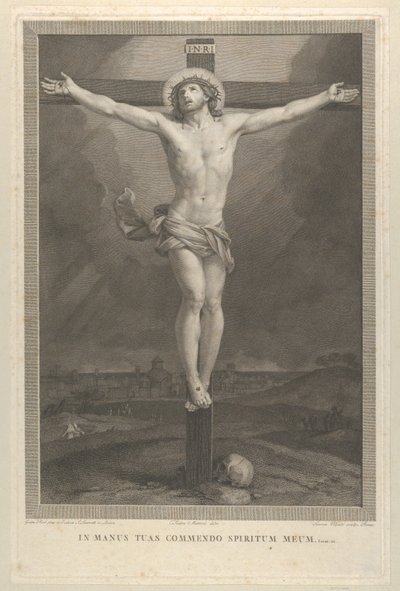 Chrystus ukrzyżowany na krzyżu, czaszka u podstawy, ca. 1770-1803. autorstwa Giovanni Volpato