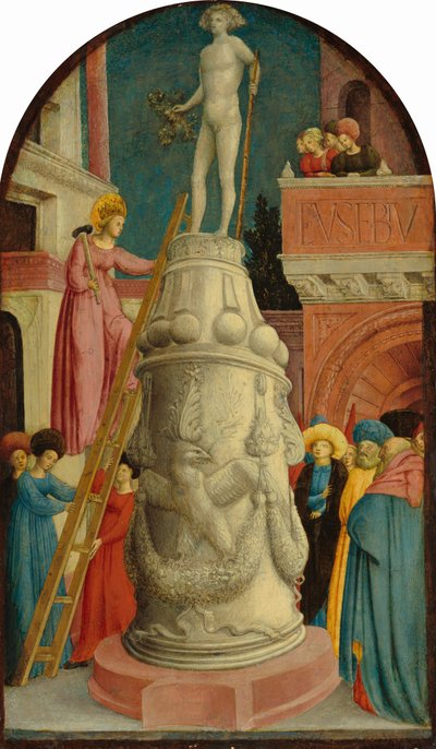 Św. Apollonia niszczy pogańskich bożków, c. 14421445. autorstwa Giovanni d