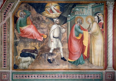Życie Dziewicy: zwiastowanie Joachimowi i spotkanie ze św. Anną przy złotej bramie (Fresco autorstwa Giovanni da Milano