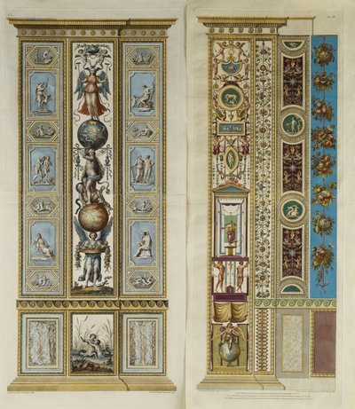 Ozdoby arabeskowe w loggii watykańskiej (kolorowy grawerunek) autorstwa Giovanni da Udine (after)