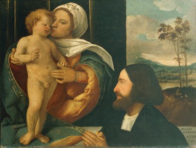 Madonna z Dzieciątkiem i wielbicielką – Giovanni Cariani (ur. między 1485 a 1490, zm. po 1547) autorstwa Giovanni de Busi Cariani