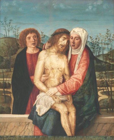 Pieta z Dziewicą i Św autorstwa Giovanni di Niccolo Mansueti