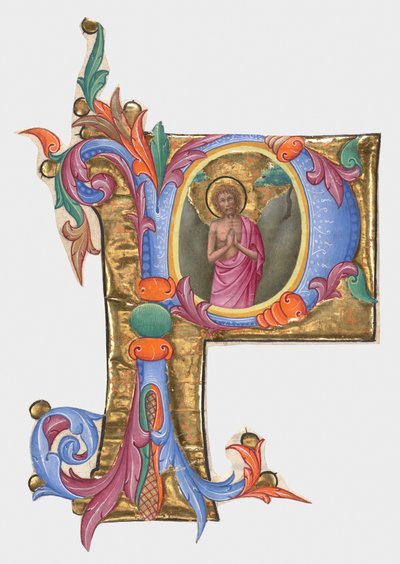 Initiale P: Johannes der Täufer, Ausschnitt aus einem Graduale autorstwa Giovanni di Paolo