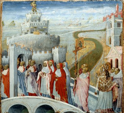 Procesja Papieża Gregoire I powiedział Wielki lub Dialog (532-604) (po prawej) w Chateau Saint Angelo (Castel Sant
