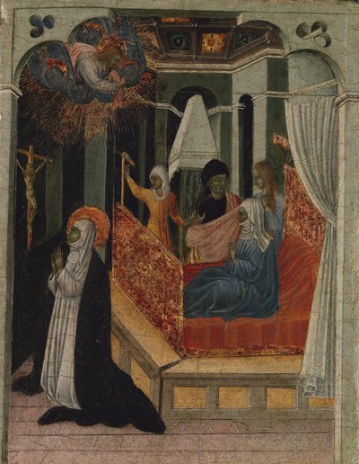 Święta Katarzyna ze Sieny błagająca Chrystusa o wskrzeszenie Jej Matki, ca. 1447-65. autorstwa Giovanni di Paolo