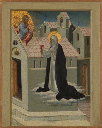 Święta Katarzyna ze Sieny wymienia swoje serce z Chrystusem. autorstwa Giovanni di Paolo