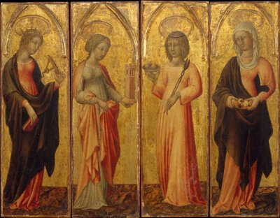 św. Katarzyna Aleksandryjska, Barbara, Agata i Małgorzata, ca. 1470. autorstwa Giovanni di Paolo