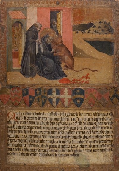 Św. Hieronim wyjmujący cierń z lwiej łapy autorstwa Giovanni di Paolo
