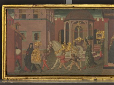 Opowieść o Trajanie i wdowie, detal panelu z cassone, ok. 1450 (tempera na panelu) autorstwa Giovanni di Ser Giovanni Scheggia