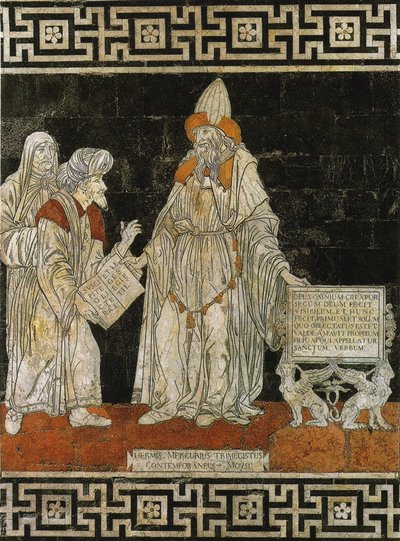 Hermes Trismegistus. Mozaika podłogowa w katedrze w Sienie, 1488. autorstwa Giovanni di Stefano