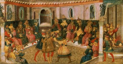 Śmierć Juliusza Cezara, ok.1446-50 (panel) autorstwa Giovanni di Tommaso Angelo