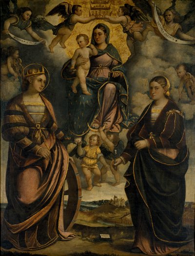 Madonna z Dzieciątkiem między świętymi Katarzyną i Apollonią, 1526. autorstwa Girolamo Dal Toso