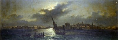 Widok z Malty – poza portem (olej na pokładzie) autorstwa Girolamo Gianni