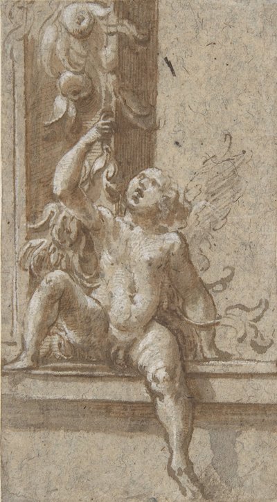 Putto na ramie, ca. 1538-40. autorstwa Girolamo Mazzola Bedoli