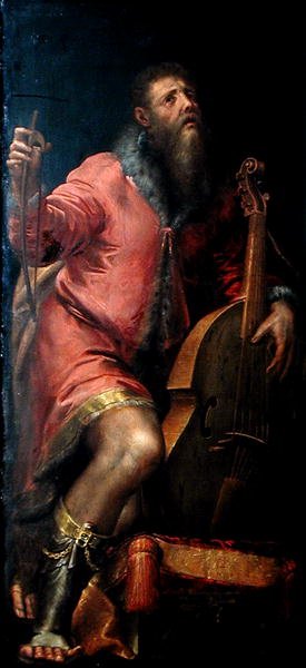 wiolonczelista, ok.1562 autorstwa Girolamo Mazzola Bedoli
