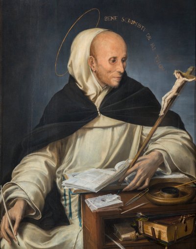 Portret zakonnika przebranego za św. Tomasza z Akwinu autorstwa Girolamo Mazzola Bedoli