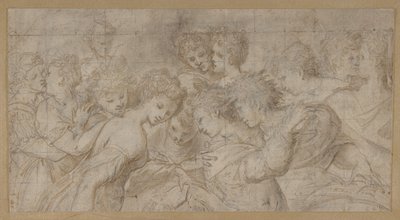 Obejmując postacie kobiece, niektóre trzymające nuty., 1570-73. autorstwa Girolamo Mirol.