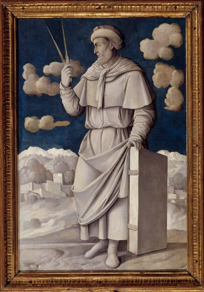 Portret u stóp Euklidesa (325-265 pne), grecki matematyk Obraz Girolamo Mocetto (1458-1531) 1531 Paryż. Musee Jacquemart Andre - Pełnowymiarowy portret Euklidesa (325-265 pne), angielskiego matematyka. Obraz Girolamo Mocetto (1458-1531) autorstwa Girolamo Mocetto