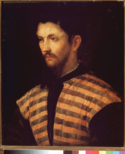 Portret dżentelmena w marynarce w paski - Olej na płótnie autorstwa Girolamo Romanino