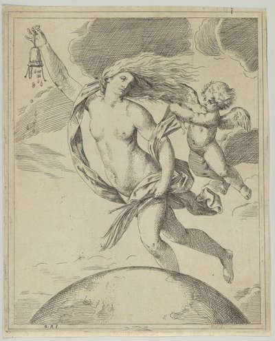Fortuna lecąca nad kulą ziemską..., ca. 1660-80. autorstwa Girolamo Scarsello