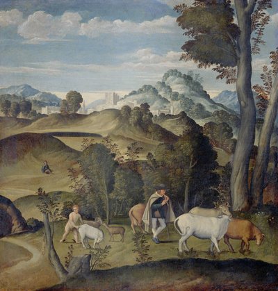 Młody rtęć kradnący bydło ze stada Apolla autorstwa Girolamo da Santacroce (ca.1480 1556) (attributed to)