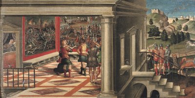 Sceny z Orlando Furioso (olej na płótnie ułożonym na desce) autorstwa Girolamo da Santacroce