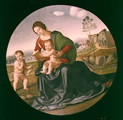 Madonna z Dzieciątkiem z Dzieciątkiem Św. Jan Chrzciciel (panel) autorstwa Giuliano Bugiardini