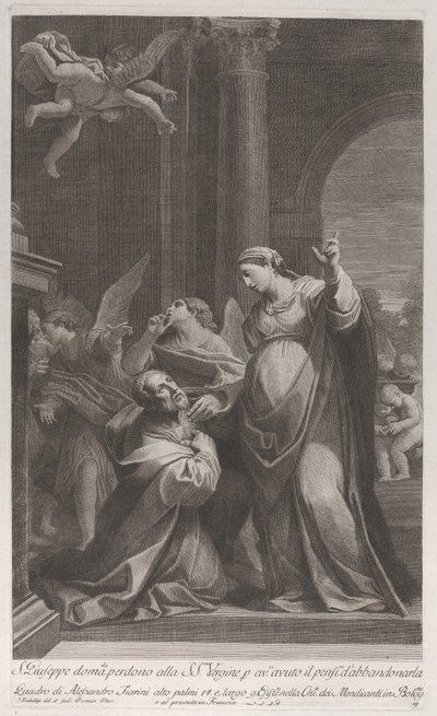 Św. Józef prosząc Dziewicę o przebaczenie za myśl o jej opuszczeniu..., 1760-1800. autorstwa Giuliano Traballesi