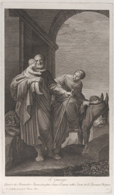 Święty Józef niosący Dzieciątko Jezus podczas ucieczki do Egiptu, 1760-1800. autorstwa Giuliano Traballesi