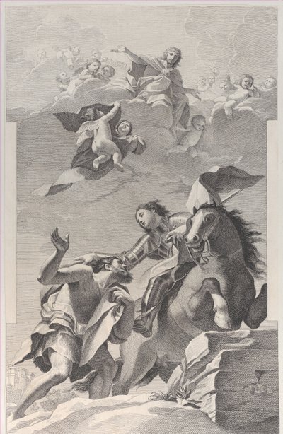Św. Marcin na koniu oddając płaszcz żebrakowi..., 1760-1800. autorstwa Giuliano Traballesi