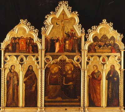 Ołtarz w trzech częściach: Centrum: Koronacja Dziewicy autorstwa Giuliano da Rimini