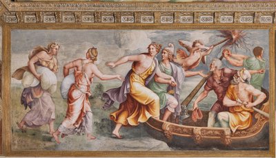 Porwanie Heleny, Koń Trojański, Izba Troi (Sala di Troia) autorstwa Giulio (and workshop) Romano