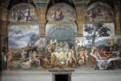 Uczta szlachecka z okazji zaślubin Kupidyna i Psyche, południowa ściana Sali Kupidyna i Psyche, ok. 1527-31 (fresk) autorstwa Giulio (and workshop) Romano