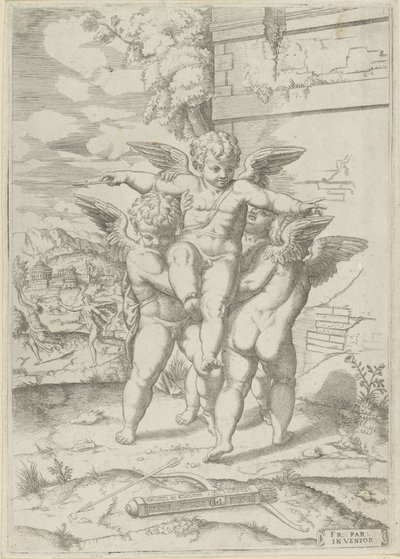Amor i trzy putta autorstwa Giulio Bonasone (attributed to)