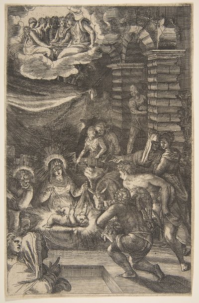 Adoracja, ca. 1550-65. autorstwa Giulio Bonasone