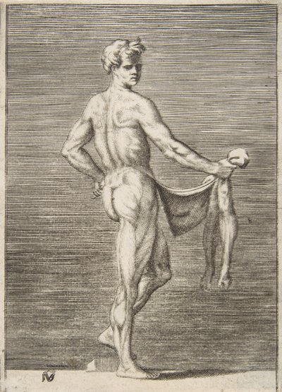 Człowiek obdarty ze skóry widziany z tyłu, 1531-76. autorstwa Giulio Bonasone