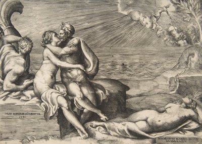 Miłość Jowisza do Juno ożyła na nowo, gdy założyła pas Wenus, 1546. autorstwa Giulio Bonasone