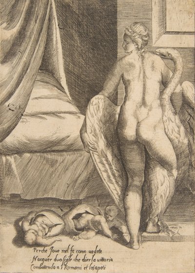Leda i łabędź, z „Miłości bogów”, 1531-76. autorstwa Giulio Bonasone