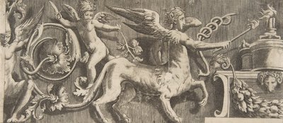 Ozdobny fryz ze skrzydlatym centaurem, 1531-76. autorstwa Giulio Bonasone