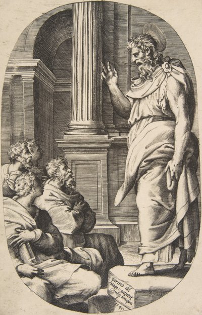 Kazanie św. Pawła, kompozycja owalna, 1547. autorstwa Giulio Bonasone