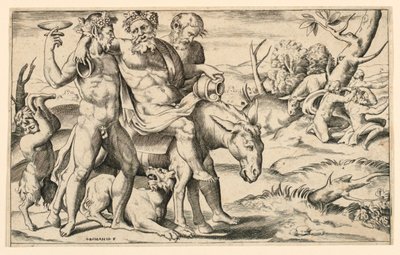 Silenus jadący na dupie autorstwa Giulio Bonasone