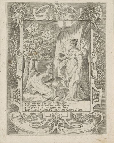 Tantalus rozmawia z Dianą Miłość, gniew i zazdrość Juno (tytuł serii) Amori sdegni et gielosie di Giunone (tytuł serii) autorstwa Giulio Bonasone