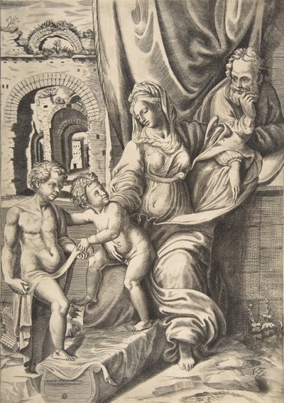 Święta Rodzina i Dzieciątko Jan Chrzciciel, 1531-76., 1531-76. autorstwa Giulio Bonasone