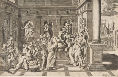 Narodziny św. Jana Chrzciciela w klasycystycznym budynku, ok. 1531-76 autorstwa Giulio Bonasone