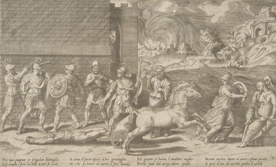 Walka Hectora i Achillesa, i Achillesa ciągnącego ciało Hectora po…, 1531-76. autorstwa Giulio Bonasone