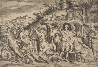 Opowieść o Jazonie i Medei po lewej unosi syna, w środku jest…, 1531-76. autorstwa Giulio Bonasone