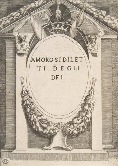 Strona tytułowa „Miłości bogów”, 1531-60. autorstwa Giulio Bonasone