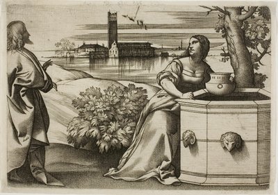 Chrystus i Samarytanka autorstwa Giulio Campagnola